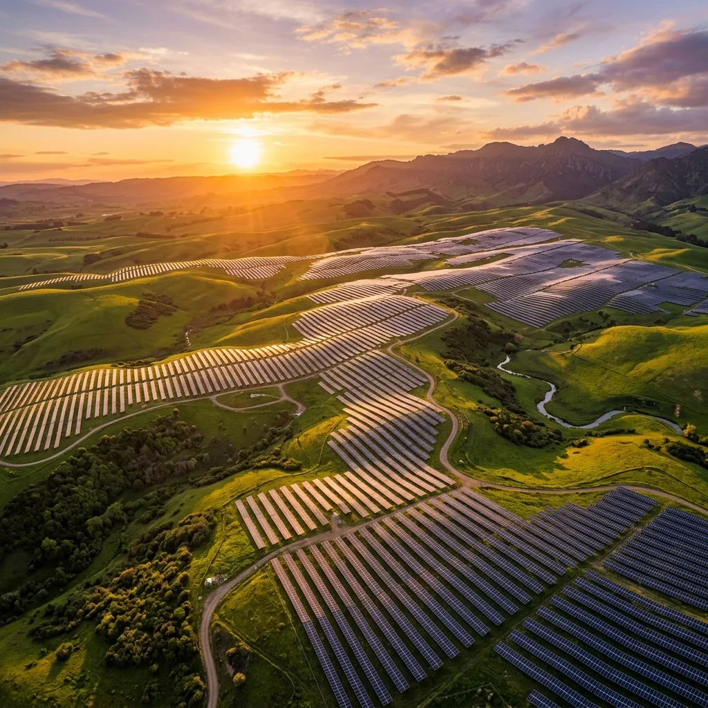 Panouri fotovoltaice într-un peisaj rural; imagine ilustrativă